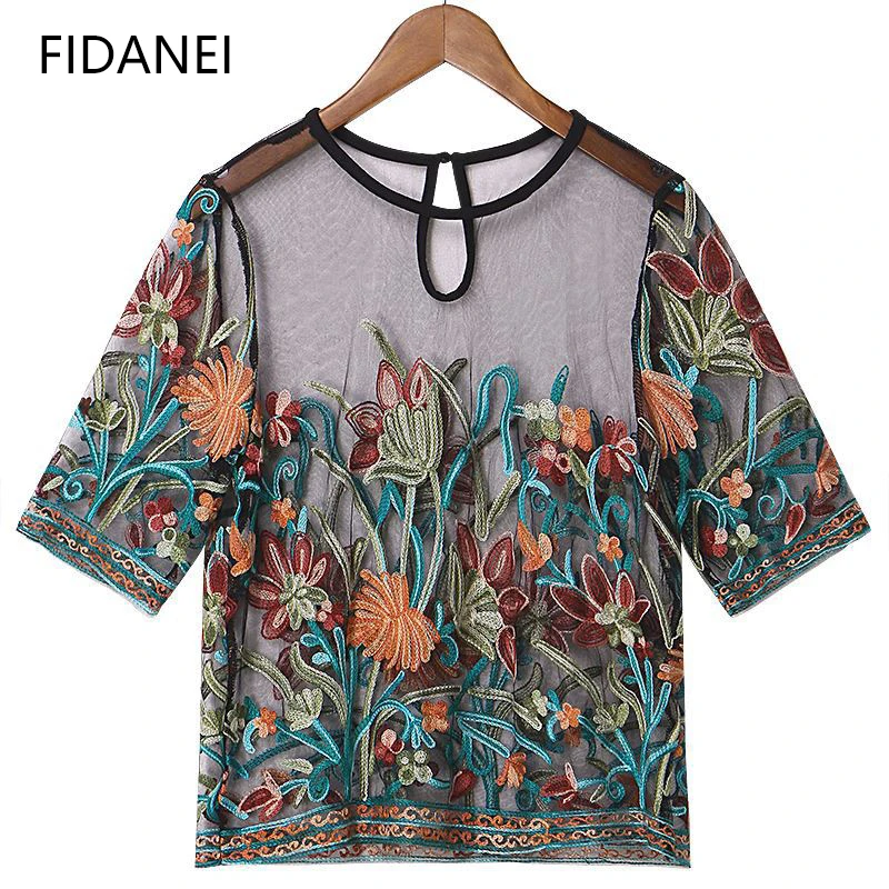 Цветочная перспективная Кружевная футболка с короткими рукавами poleras de mujer moda