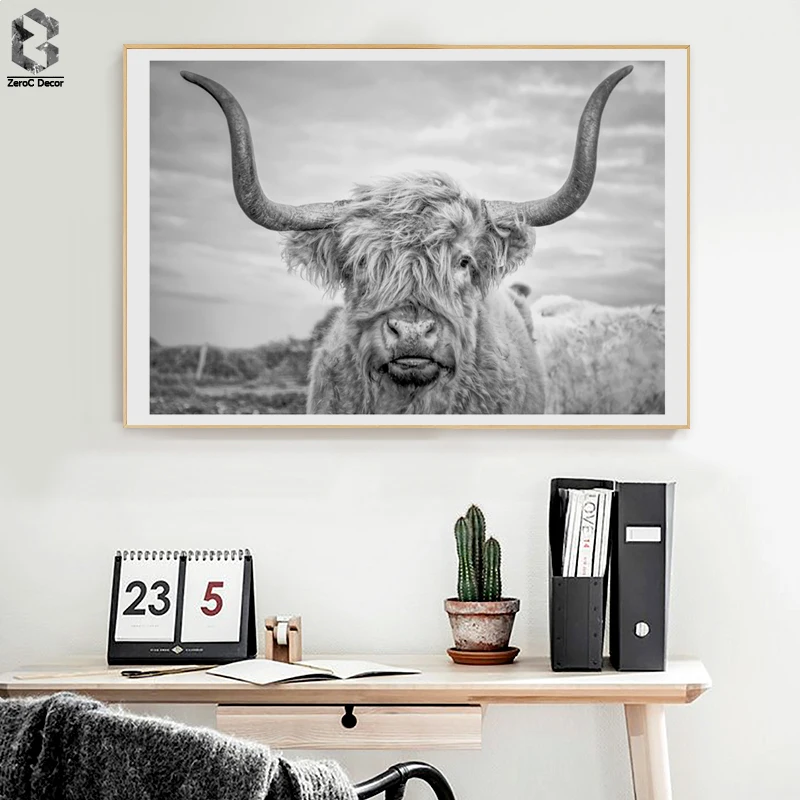 Винтажное украшение Highland с крупным рогатого скота настенный художественный