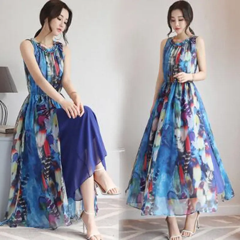 Fashion Floral Chiffon Dress Maxi Sleeveless Women Dresses Casual Bohemian Beach Sundress Summer Elegant Party Vestidos f382
Fashion Floral Chiffon Dress Maxi Sleeveless Women Dresses Casual Bohemian Beach Sundress Summer Elegant Party Vestidos f382