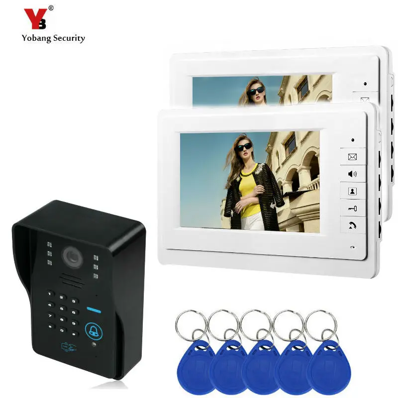 

7" LCD 2 Monitors RFID Password Video Door Phone Intercom Doorbell With IR-CUTCamera 1000 TV Line Access Control System
