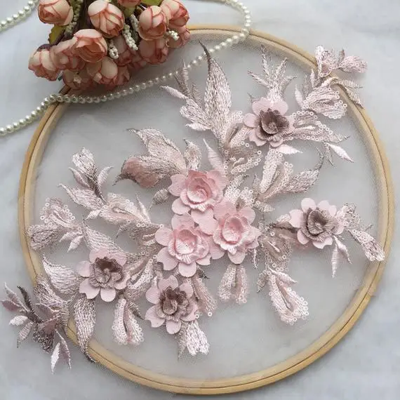 5 pieces Pink Sequin French Lace 3D Flower Applique Heavy Embroidered Flower Applique For Bridal
5 pieces Pink Sequin French Lace 3D Flower Applique Heavy Embroidered Flower Applique For Bridal