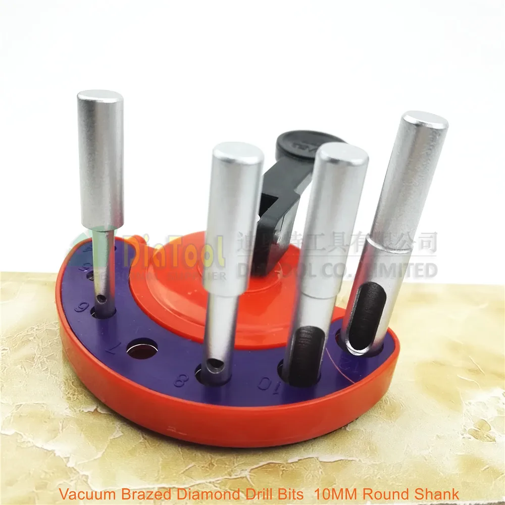 DIATOOL 1 Set (6mm+8mm+10mm+12mm) Diamond Vacuum Brazed Drilling Core Bits With A Plastic Positioner Sucker
DIATOOL 1 Set (6mm+8mm+10mm+12mm) Diamond Vacuum Brazed Drilling Core Bits With A Plastic Positioner Sucker
