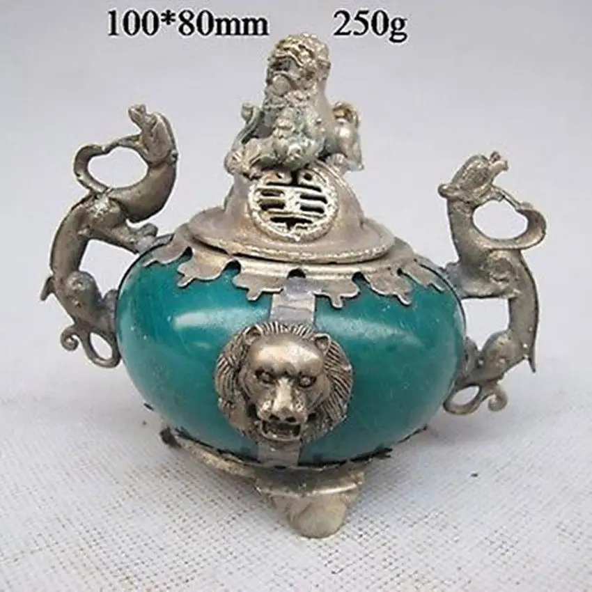 Oriental Vintage Handwork Silver Jade Dragon Incense burner Garden Decoration 100% real Tibetan Silver Brassroom Art Statue
Oriental Vintage Handwork Silver Jade Dragon Incense burner Garden Decoration 100% real Tibetan Silver Brassroom Art Statue