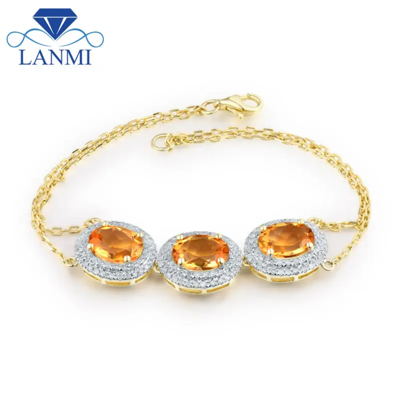 

LANMI Elegent Design Oval 7x9mm 14Kt Yellow Gold Diamond Natural Citrine Bracelet For Women ,Gemstone Bracelet Jewelry WP025