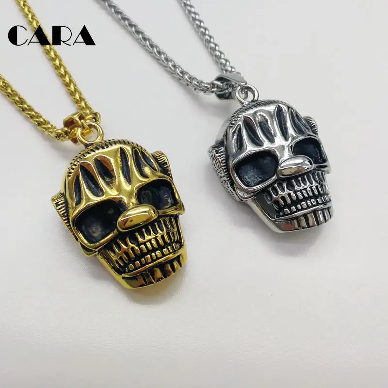 

CARA New Gothetic Big eye dumb skull necklace Plated 316L stainless steel skull pendant necklace jewelry fashion CARA0362