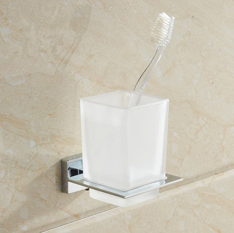 Ванная комната Аксессуары из нержавеющей стали Современный Хром Зубная щетка Тумблер и держатель для стаканов Классический Творческий дизайн Ванная оборудование.