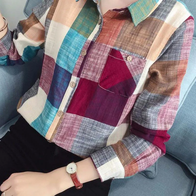 Ladies Casual Cotton Long Sleeve Plaid Shirt Women Slim Outerwear Blouse Tops Blusas Size
Ladies Casual Cotton Long Sleeve Plaid Shirt Women Slim Outerwear Blouse Tops Blusas Size