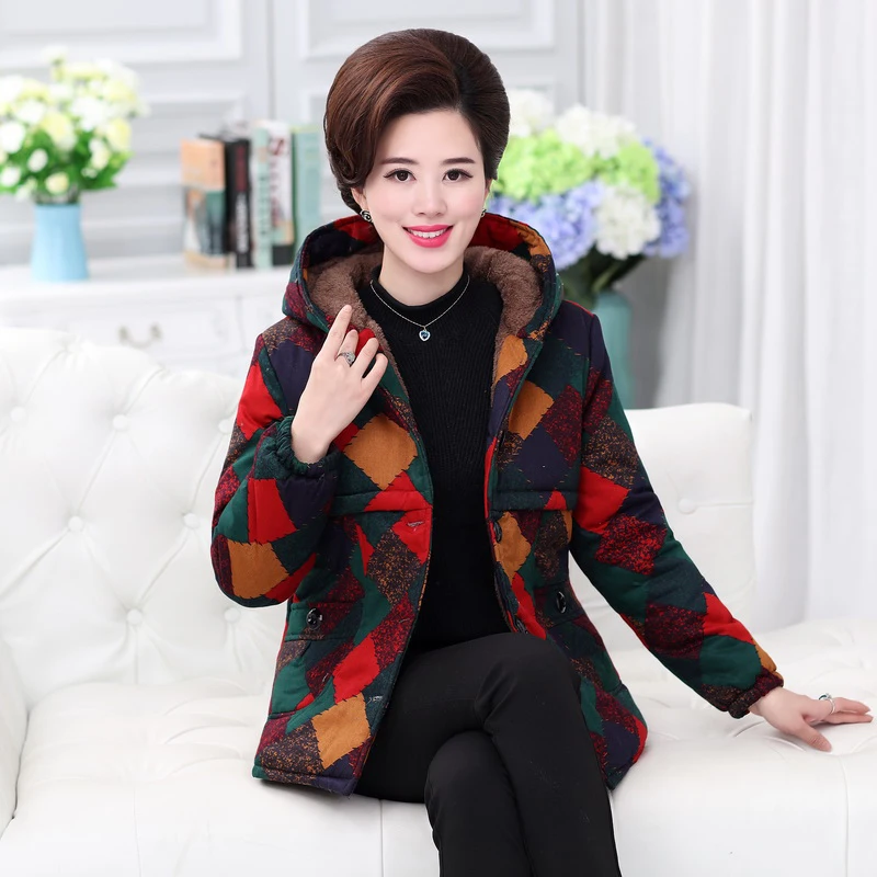 Thick Middle-aged Women Cotton Velvet Coat Fashion Printed Cotton Hooded Coat New 2019 Plus Size Winter Coats
Thick Middle-aged Women Cotton Velvet Coat Fashion Printed Cotton Hooded Coat New 2019 Plus Size Winter Coats