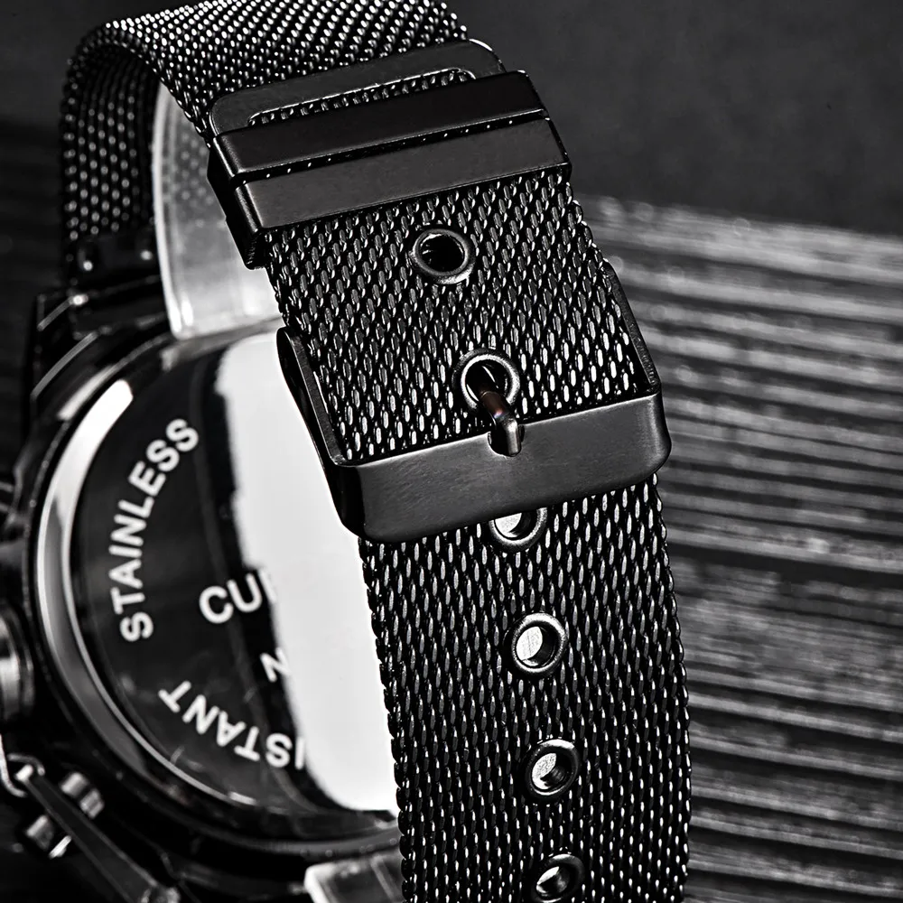 

Men's Watch 1pc Wrist calendar Dual Time LED Digital Analog Quartz Movt Steel Band waterproof watch montre homme 2018 de luxe 7