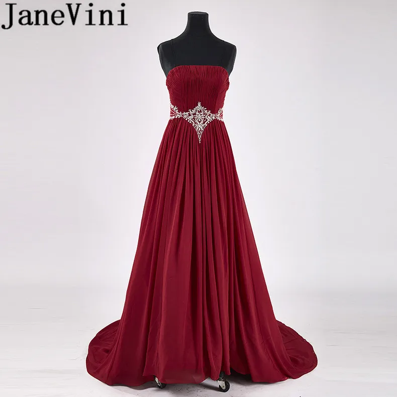 JaneVini Charming Chiffon Crystal Beaded Mother of the Bride Dresses A Line Pleats Sweep Train Strapless Burgundy Evening Gowns
JaneVini Charming Chiffon Crystal Beaded Mother of the Bride Dresses A Line Pleats Sweep Train Strapless Burgundy Evening Gowns