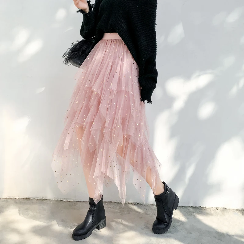 Женская юбка с блестками элегантная плиссированная средней длины в стиле