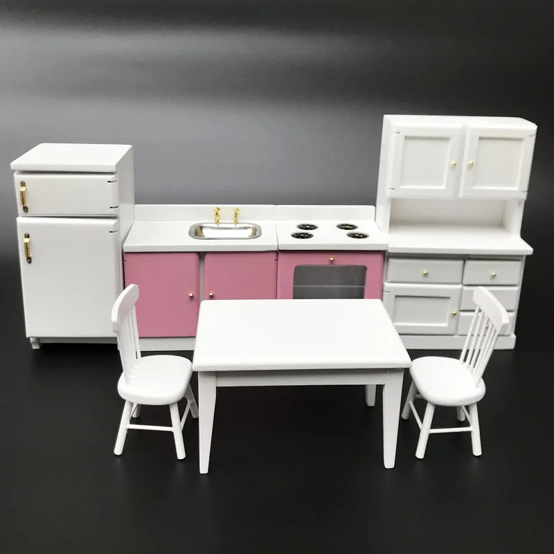 Mini 1:12 Scale Doll house wooden miniature furniture White integral kitchen With the refrigerator dining room
Mini 1:12 Scale Doll house wooden miniature furniture White integral kitchen With the refrigerator dining room