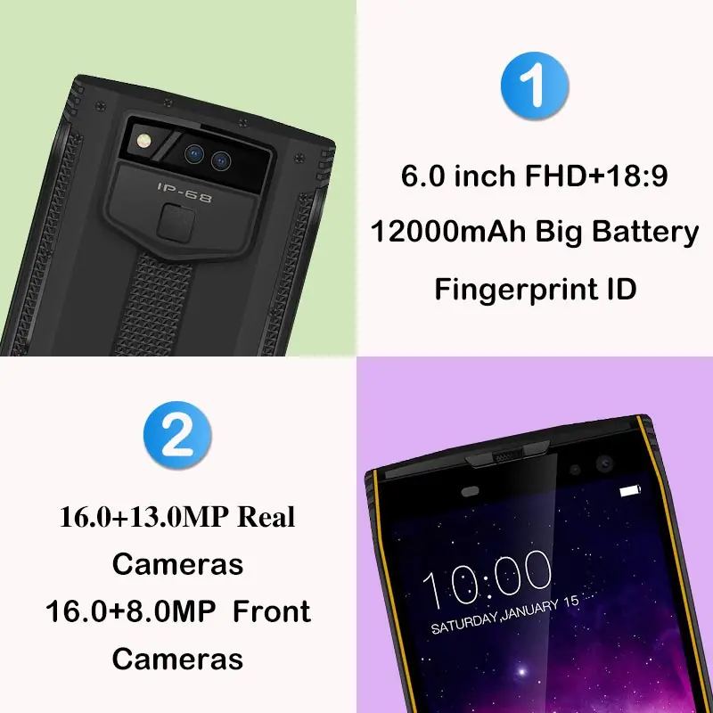 DOOGEE S50 смартфон IP68 Водонепроницаемый лицо ID 5 7 "18:9 6 ГБ 64 Гб 5180 мАч 4 камеры 16MP MTK6763