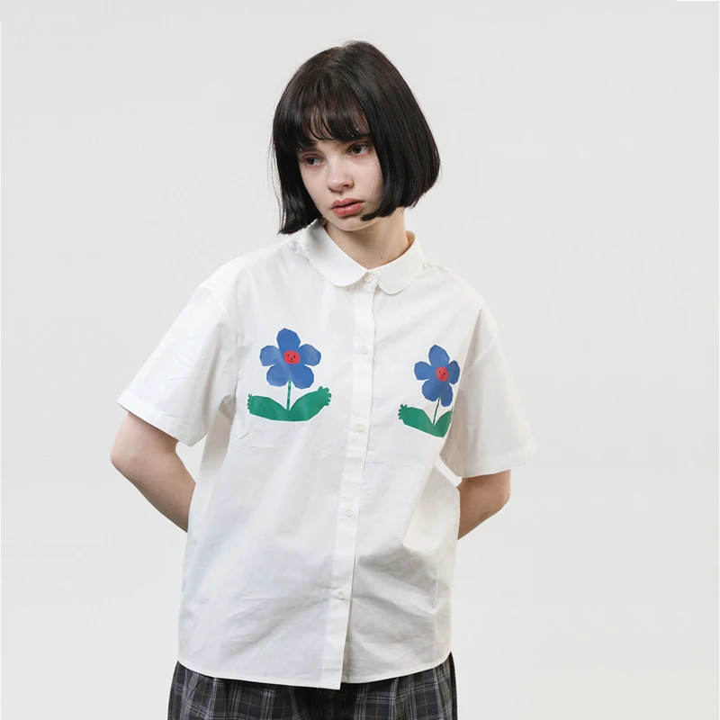 Casual Women Summer White Blouses Flowers Print Short Sleeve Ladies Loose Shirts Top 2019 New Designer Preppy Style
Casual Women Summer White Blouses Flowers Print Short Sleeve Ladies Loose Shirts Top 2019 New Designer Preppy Style