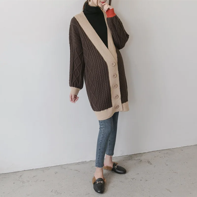 Pregnant Women Cardigan Casual winter Sweater Contrast Color Full Sleeve X-Long Loose Knitted Maternity Clothings
Pregnant Women Cardigan Casual winter Sweater Contrast Color Full Sleeve X-Long Loose Knitted Maternity Clothings
