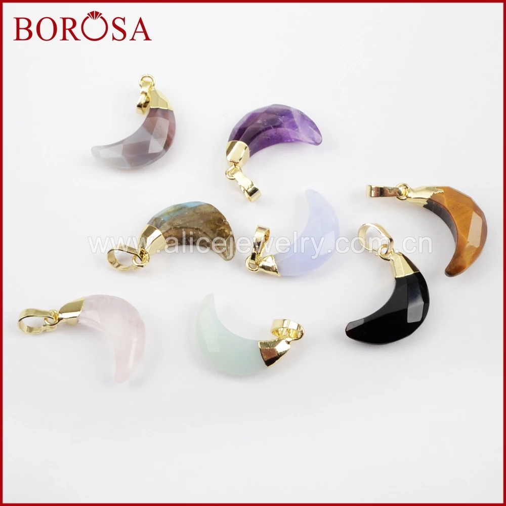 BOROSA 10PCS Gold Color Crescent Faceted Natural Stone Pendants Multi-Kind Stone Purple Crystal Druzy Pendant for Necklace WX904
BOROSA 10PCS Gold Color Crescent Faceted Natural Stone Pendants Multi-Kind Stone Purple Crystal Druzy Pendant for Necklace WX904