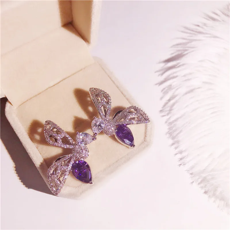 Solid 925 Stud Earrings For Women Purple Cubic Zirconia Butterfly Creative Earring Simple Accessory Wedding Bridal Bijoux
Solid 925 Stud Earrings For Women Purple Cubic Zirconia Butterfly Creative Earring Simple Accessory Wedding Bridal Bijoux