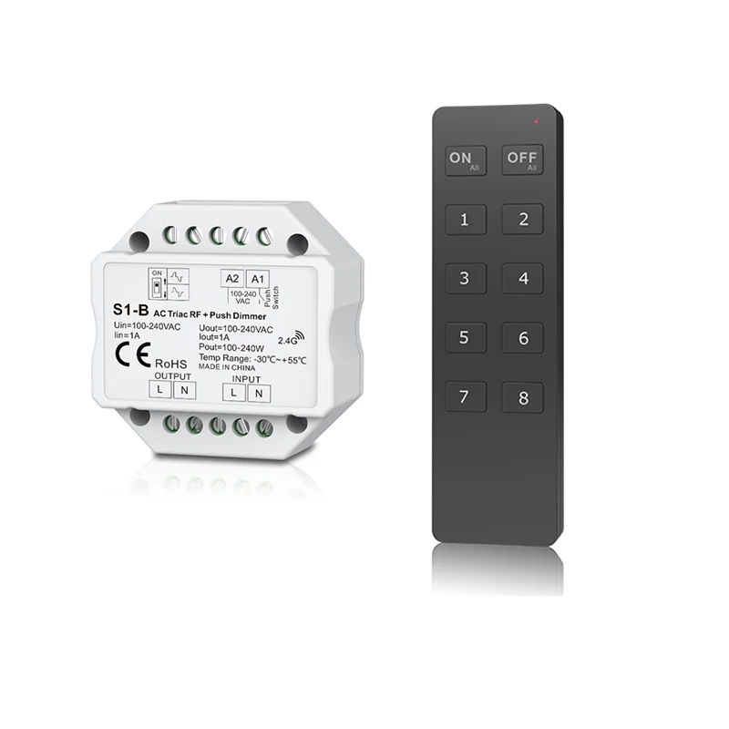 

New Led Triac Dimmer S1-B AC 100V-240V Input 2A Output 2.4GHz RF Wireless Remote RU8 8 Zone Dimmable Controller Push Dim Switch