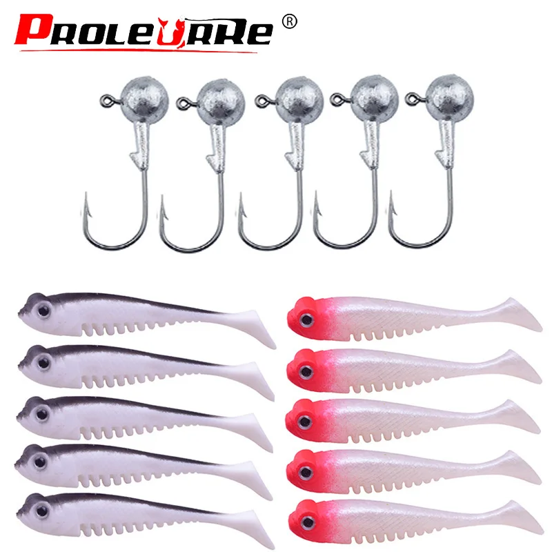 Proleurre Jig head Hooks silicone fishing soft lure Artificial T tail rubber Lures kit Wobblers Shad Bass baits Fishing Tackle
Proleurre Jig head Hooks silicone fishing soft lure Artificial T tail rubber Lures kit Wobblers Shad Bass baits Fishing Tackle
