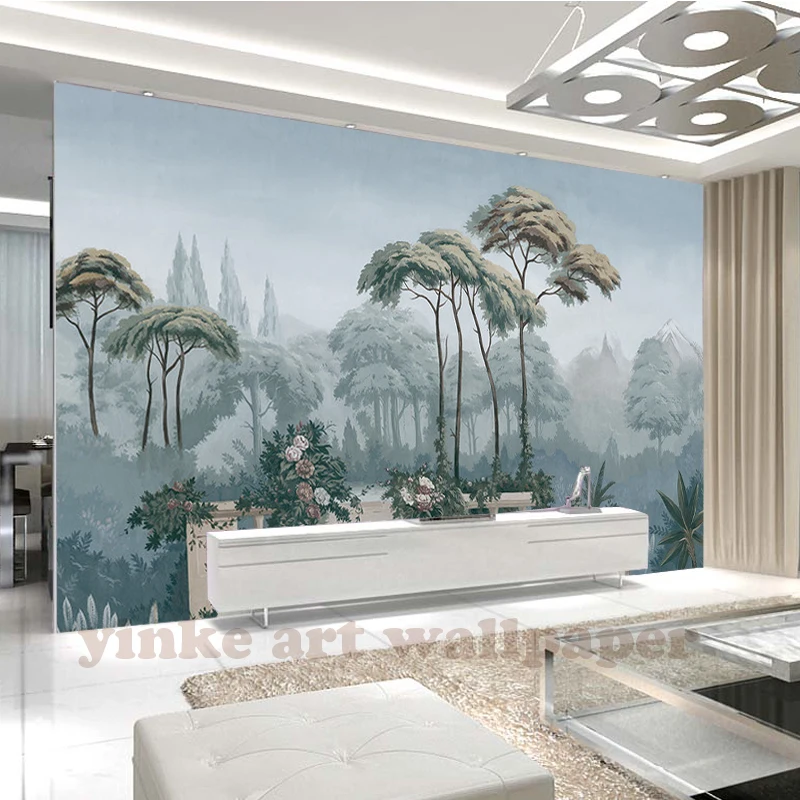 Фото Европа ручная роспись Сад 3D обои тропические джунгли 3d фрески для ТВ фон гостиной
