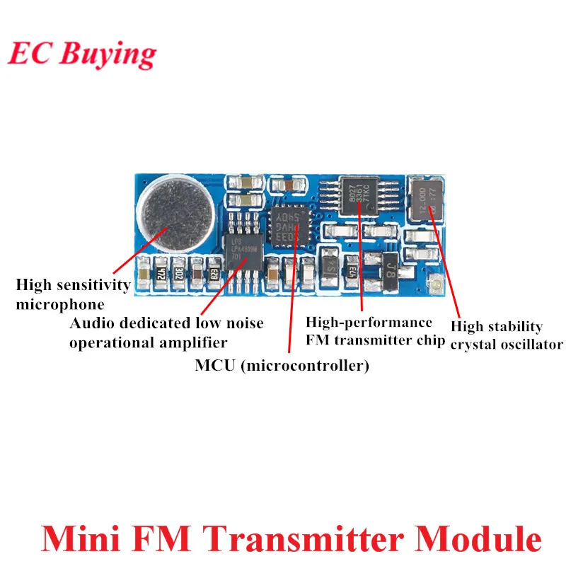 Mini FM Wireless Microphone Transmitter Module Single Channel Board 3-5V 100mW Adjustable Sensitivity USB to TTL 80KΩ 76-108MHz
Mini FM Wireless Microphone Transmitter Module Single Channel Board 3-5V 100mW Adjustable Sensitivity USB to TTL 80KΩ 76-108MHz