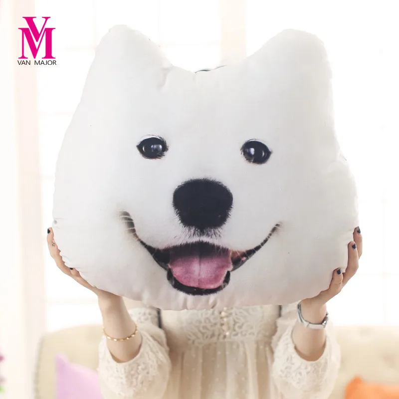 Vanmajor New Hot 3D 38cm*35cm Samoyed Husky Dog Plush Toys Dolls Stuffed Animal Pillow Sofa Car Decorative Creative Birthday Gif | Игрушки и