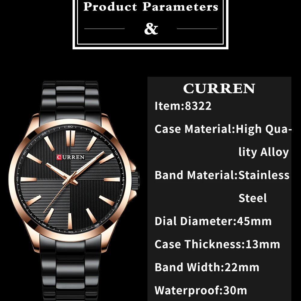 Mens Watches CURREN Top Brand Luxury Stainless Steel Band Watch for Men Wristwatch Fashion Business Quartz Male Clock Waterproof
Mens Watches CURREN Top Brand Luxury Stainless Steel Band Watch for Men Wristwatch Fashion Business Quartz Male Clock Waterproof