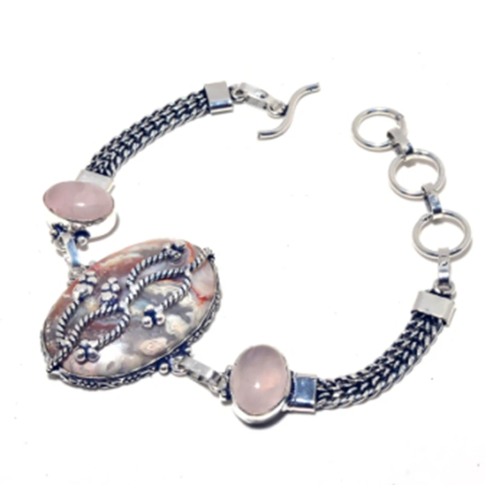 Laguna Lace Agates ,Rose Quarts Bracelet Silver Overlay over Copper, 22cm , FRB0083
Laguna Lace Agates ,Rose Quarts Bracelet Silver Overlay over Copper, 22cm , FRB0083