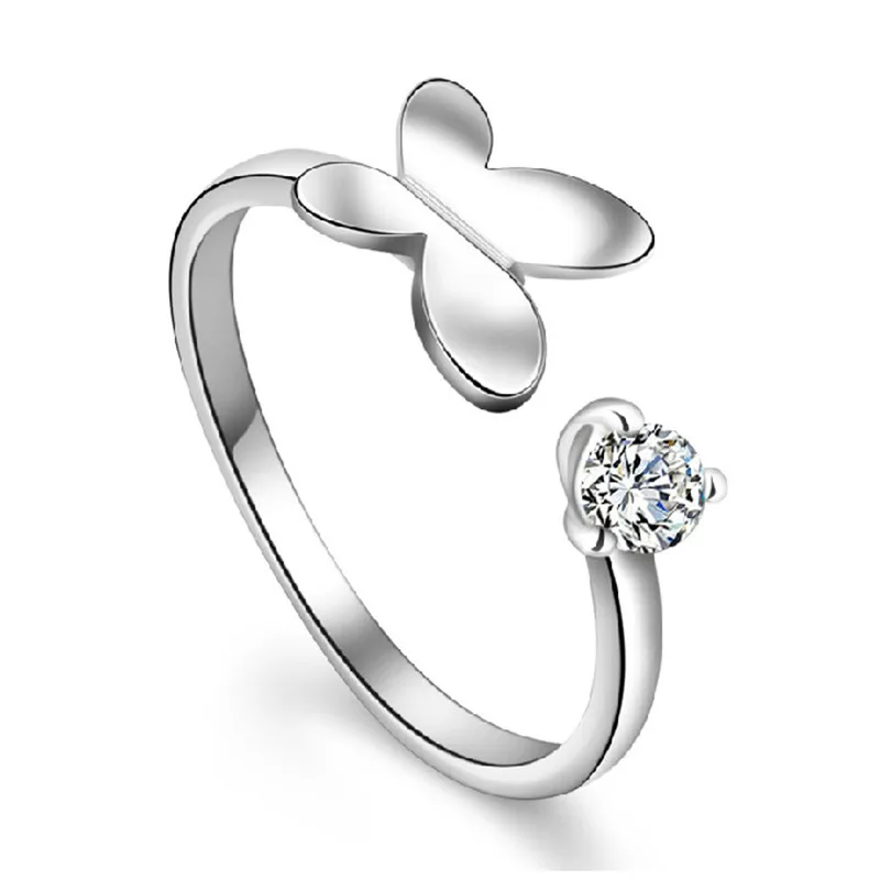 

Retail Price Simple Women 925 Sterling Silver Butterfly Cubic Zirconia Adjustable Ring for Girls Bridal Finger Jewelry