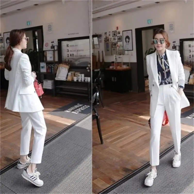 Fashion Pant Suit Women spring Autumn New White temperament small suit women's jacket + casual trousers two-piece suit women
Fashion Pant Suit Women spring Autumn New White temperament small suit women's jacket + casual trousers two-piece suit women