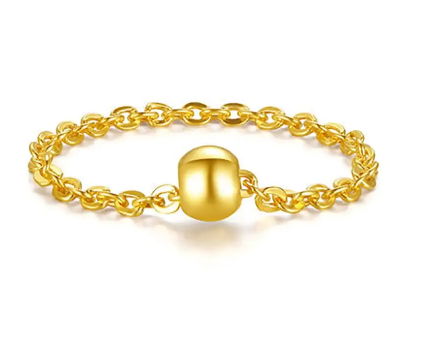 Модное настоящее кольцо из 24 каратного желтого золота с шариковой связью 0 76 г