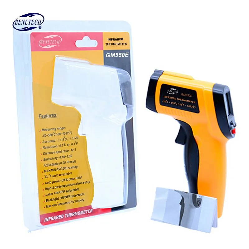 BENETECH GM550E Digital non-contact IR infrared thermometer Laser SensorTemperature Meter 50~550C adjustable 0.95 pyrometer
BENETECH GM550E Digital non-contact IR infrared thermometer Laser SensorTemperature Meter 50~550C adjustable 0.95 pyrometer