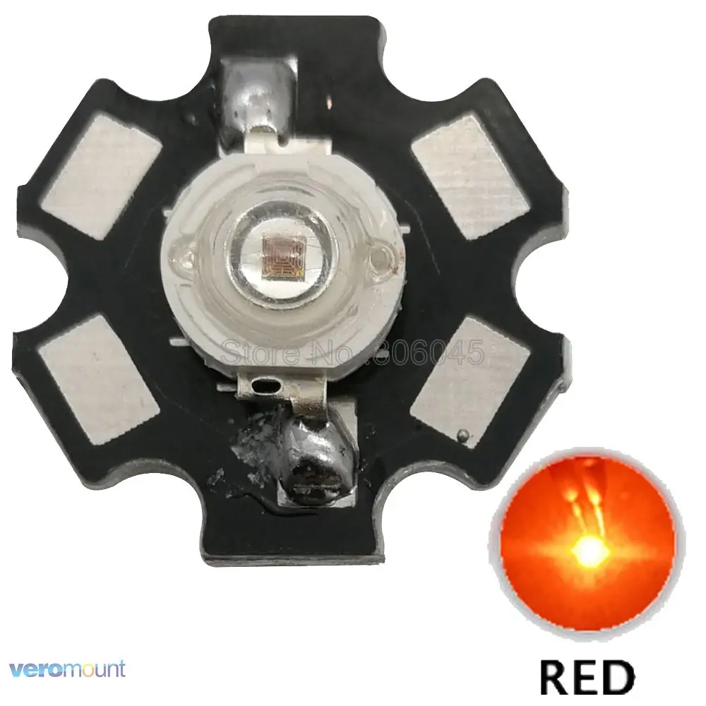 

10PCS 3W Red High Power LED Bead Emitter EPileds 45mil DC2.2-2.8V 700mA 60-70LM 610-630NM with 20mm Star Platine Heatsink