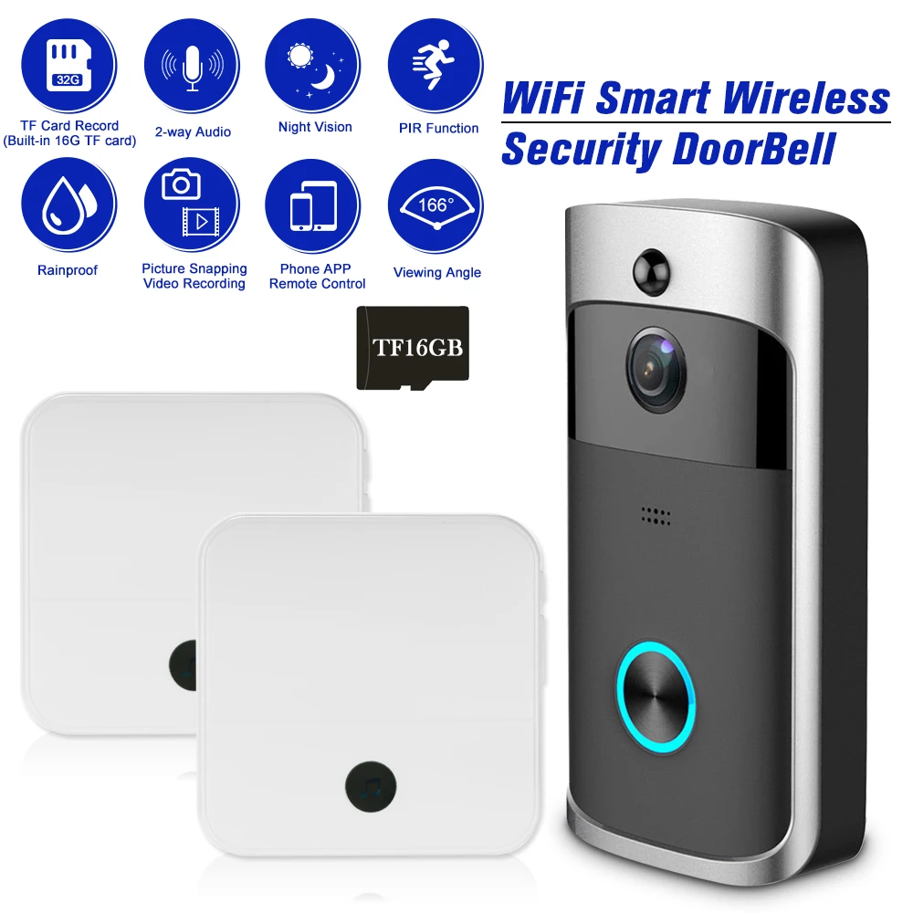 Умный беспроводной дверной звонок с Wi Fi 720P видеодомофон запись видео ночное