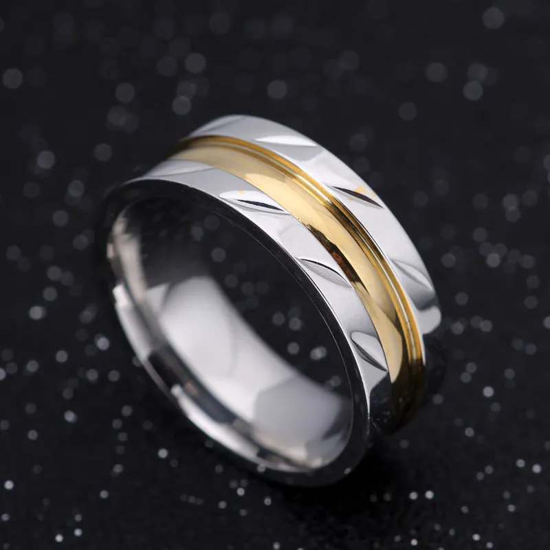 Манго 8 мм никогда не выцветает позолоченное стандартное титановое кольцо для