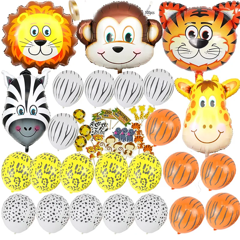 

51pcs Baby Shower Safari Party/Birthday Balloon Foil Birthday Party Decoration Kids/Adult Safari Jungle Huge Animal Head Balloon