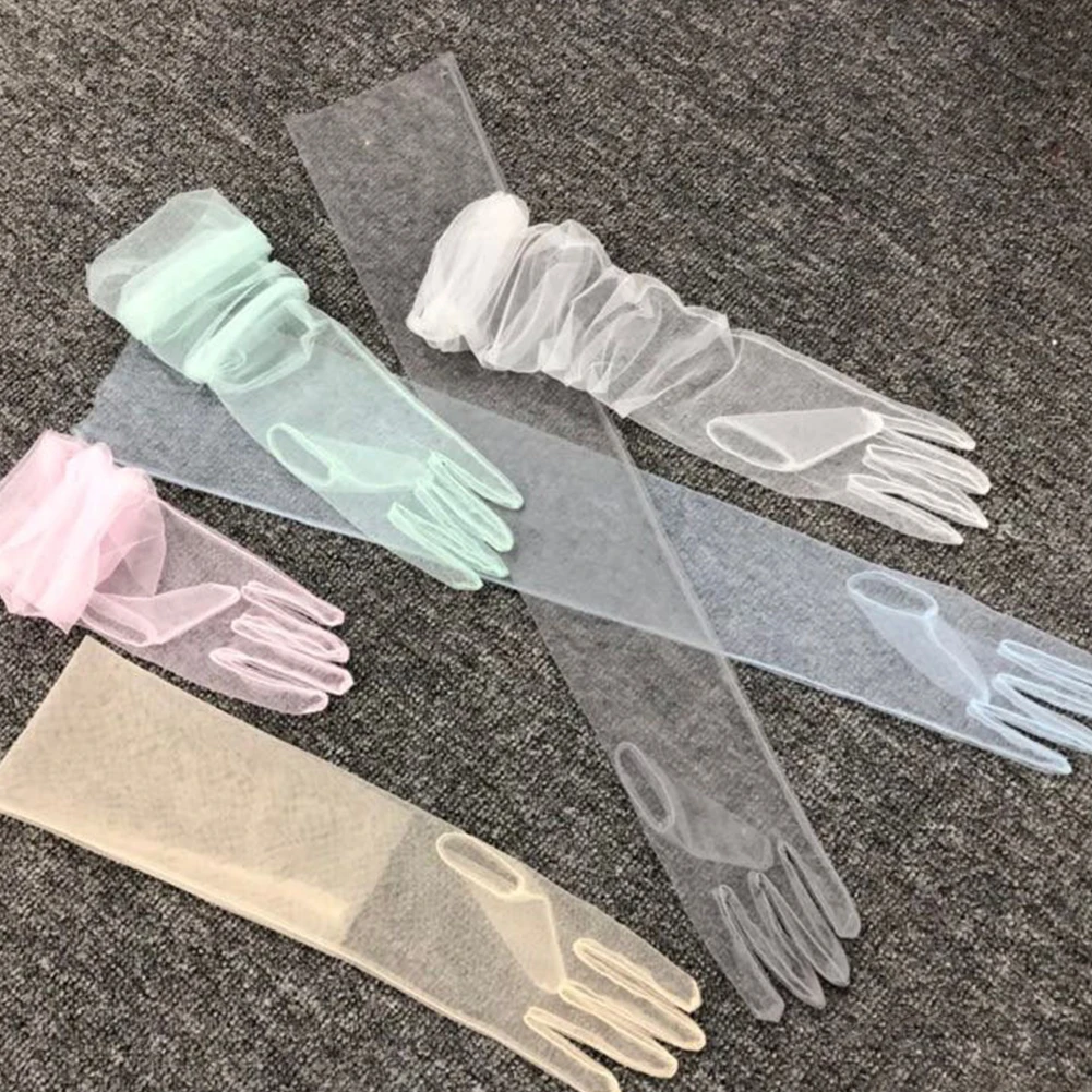 70Cm Bride Gloves Wedding Chiffon Gauze Long Diy Dress Cosplay Costume For Woman Champagne 1Pair Cham |