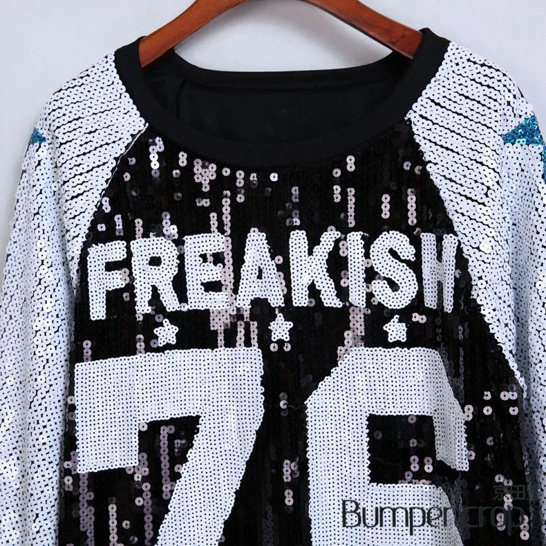 BUMPERCROP Sequin sexy dress straight three quarter mini dress woman 76 letter style summer good lady Glitter casual O-neck
BUMPERCROP Sequin sexy dress straight three quarter mini dress woman 76 letter style summer good lady Glitter casual O-neck