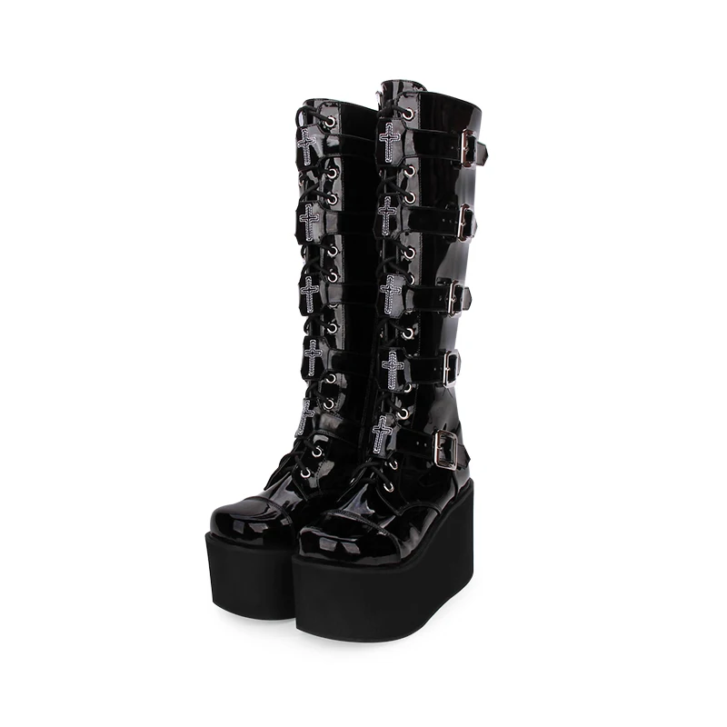 Angelic imprint PU Leather Round Toe Punk style Lolita boots Knee Lace Up High Boots Stars Lolita Shoes size 35-46 7008
Angelic imprint PU Leather Round Toe Punk style Lolita boots Knee Lace Up High Boots Stars Lolita Shoes size 35-46 7008