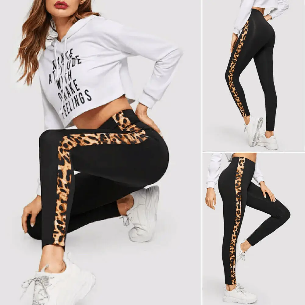 Women High Waist Gym Pants Leopard Print Leggings Female Fitness Sport Running Exercise Jogging Trousers | Спорт и развлечения