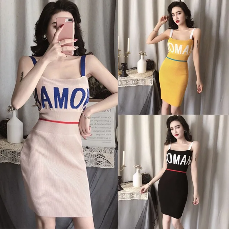 summer womenWomen's Sexy Knitted Spaghetti Strap Letter Print Sleeveless Bodycon Summer Dress Sling dress 
summer womenWomen's Sexy Knitted Spaghetti Strap Letter Print Sleeveless Bodycon Summer Dress Sling dress
