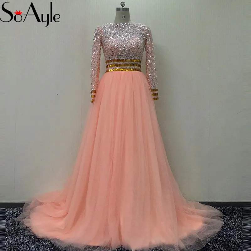 SoAyle A-Line Prom Dresses 2018 Long Sleeves Beading Evening Dresses Open Back Vestidos De Festa Plus Size Haute Couture
SoAyle A-Line Prom Dresses 2018 Long Sleeves Beading Evening Dresses Open Back Vestidos De Festa Plus Size Haute Couture