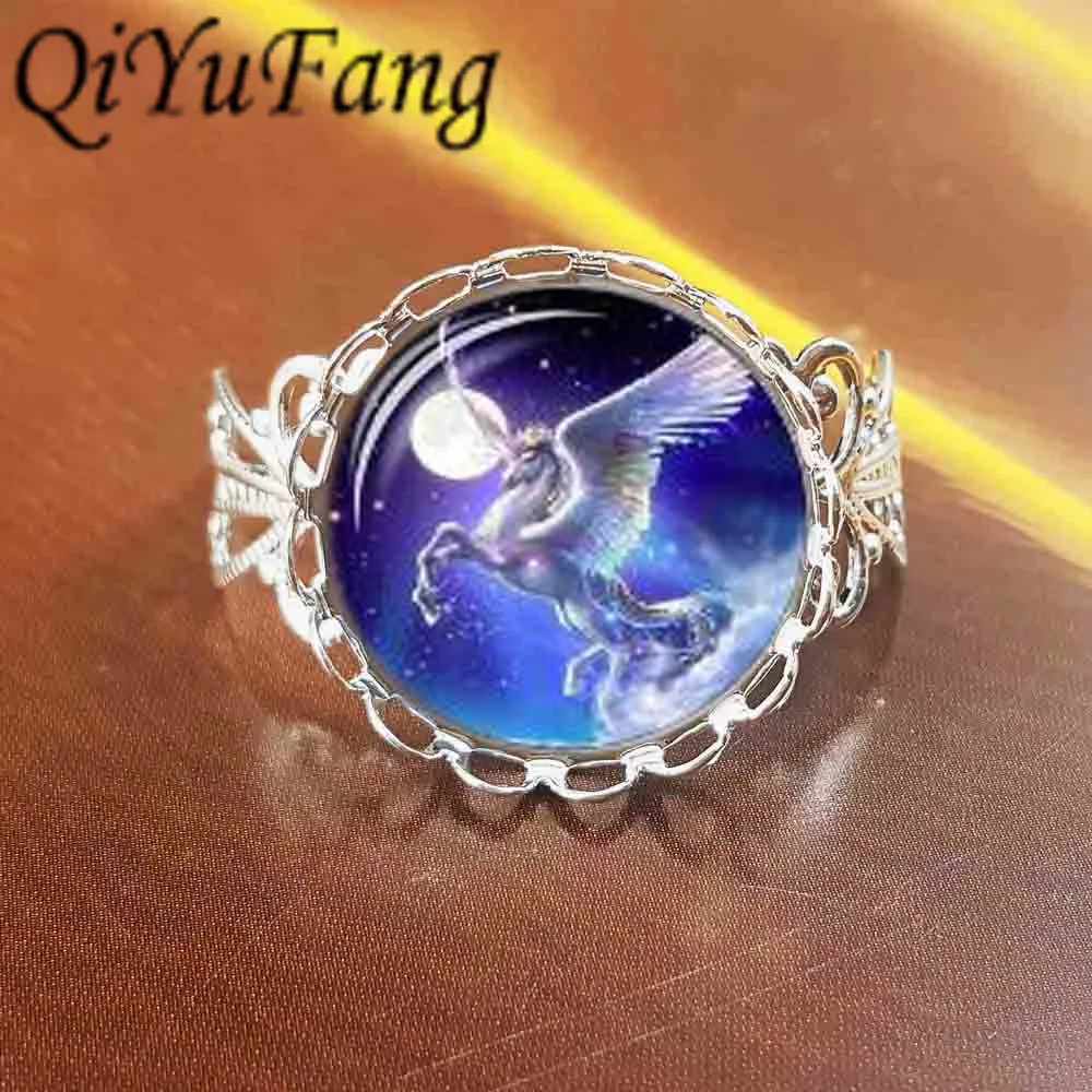 QiYuFang ring Glowing in Dark Jewelry Round Glass Cabochon Unicorn Pattern Long Chain rings Women New Arrival adjustable charms
QiYuFang ring Glowing in Dark Jewelry Round Glass Cabochon Unicorn Pattern Long Chain rings Women New Arrival adjustable charms
