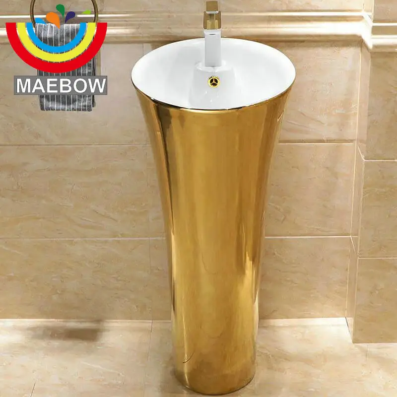 Фото Керамическая Мойка для ванной комнаты круглая мойка золотистого цвета подставка(Aliexpress на русском)
