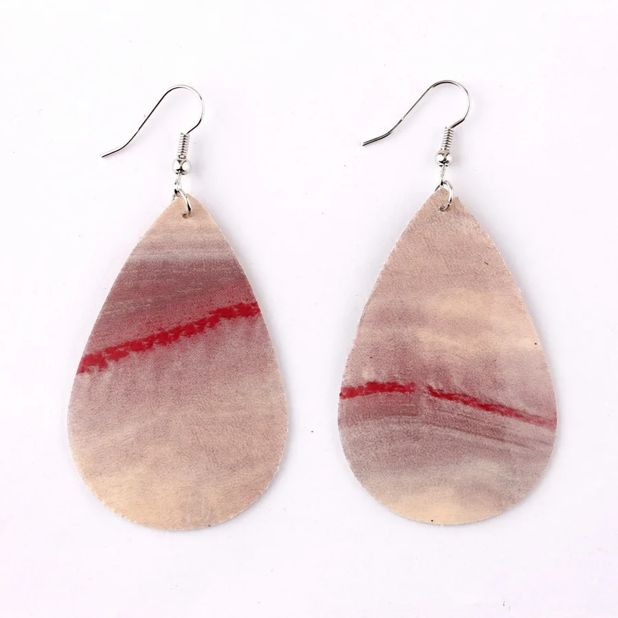 Marbling кожаная капля Висячие серьги для женщин мраморные длинные в форме слезы