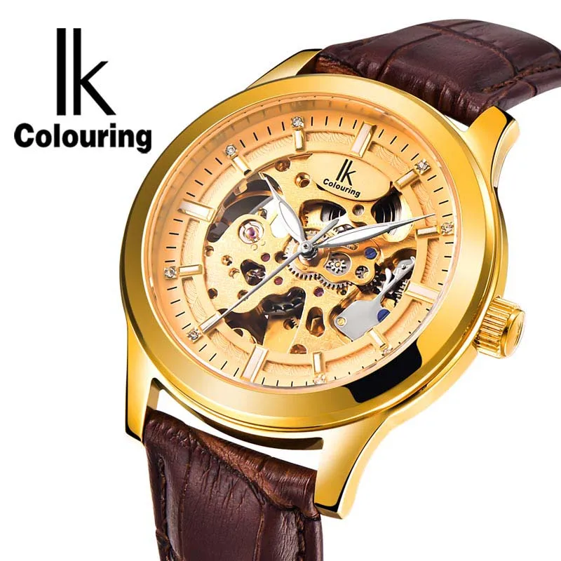 IK Vintage Gold Hollow Skeleton Watch Mens Steel Case Genuine Leather Strap Automatic Mechanical Watches Waterproof Style
IK Vintage Gold Hollow Skeleton Watch Mens Steel Case Genuine Leather Strap Automatic Mechanical Watches Waterproof Style