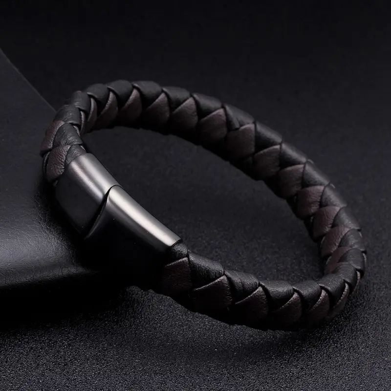 Sporty Design Black Pattern Genuine Leather Bracelets Men Women Jewelry Vintage Stainless Steel Magnet Buckle Charm Bracelets
Sporty Design Black Pattern Genuine Leather Bracelets Men Women Jewelry Vintage Stainless Steel Magnet Buckle Charm Bracelets