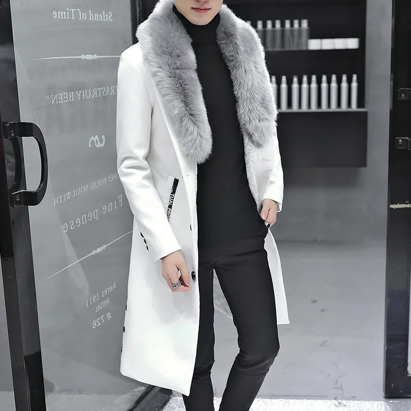 Leather man over knee black velvet windbreaker young big hair collar PU leather coat coat
Leather man over knee black velvet windbreaker young big hair collar PU leather coat coat