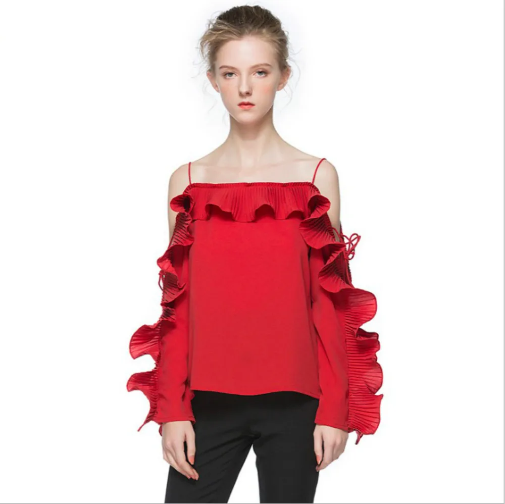 New Women's Chiffon Blouses Sexy Party Ruffles Petal Sleeve Red White Black 2018 Summer Female Shirts Basic Tops High Quality
New Women's Chiffon Blouses Sexy Party Ruffles Petal Sleeve Red White Black 2018 Summer Female Shirts Basic Tops High Quality
