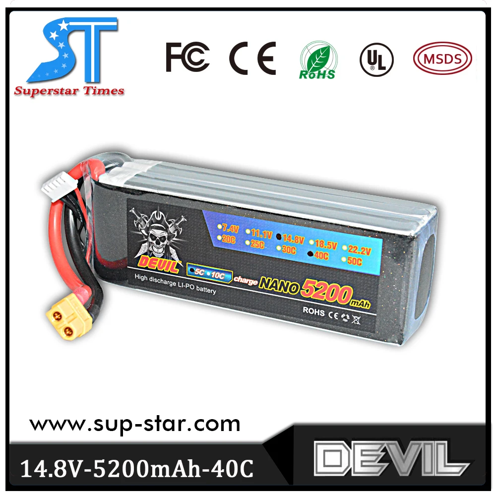 100% Origin Devil 14.8v 5200mAh 40c Lithium Battery RC Car Quadcopter Battery Wholesale
100% Origin Devil 14.8v 5200mAh 40c Lithium Battery RC Car Quadcopter Battery Wholesale